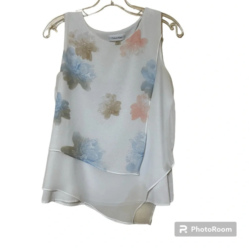 Calvin Klein Floral Layered Chiffon Blouse Size‎ Small